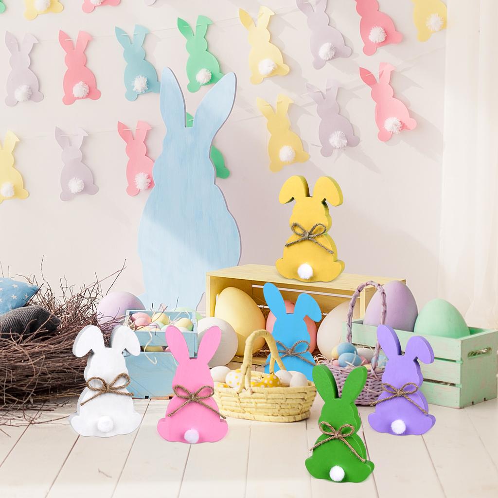 6 Pcs Easter Bunny Decor Easter Decorations Bunny Decor Spring Bunny Wood Tabletop With Hemp Rope Rustic Rabbits Wooden Tiered T