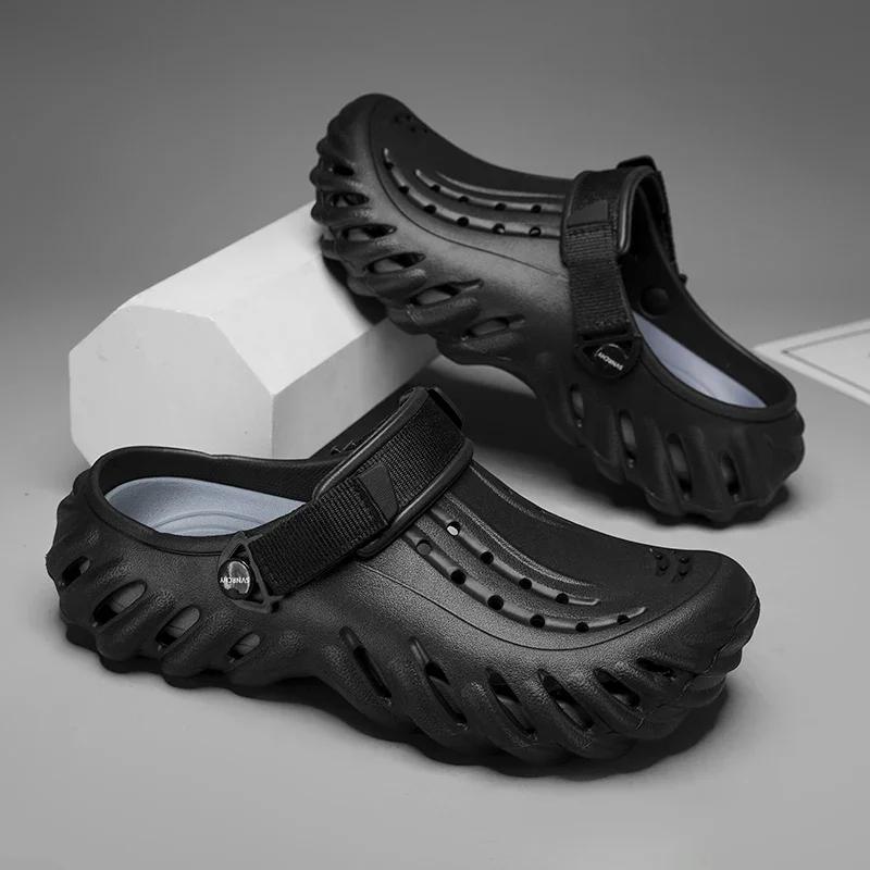 New Summer Men's Casual Thick Bottom Anti-slip Fashion Round Head Indoor Outdoor Beach Sandals Slip-On Breathable EVA Thong S...