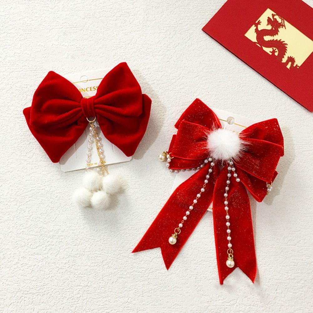 Rabbit Children Red Bow Hairpin Crown Hanfu Hair Sticks Simple Ancient Style Hairpin Children