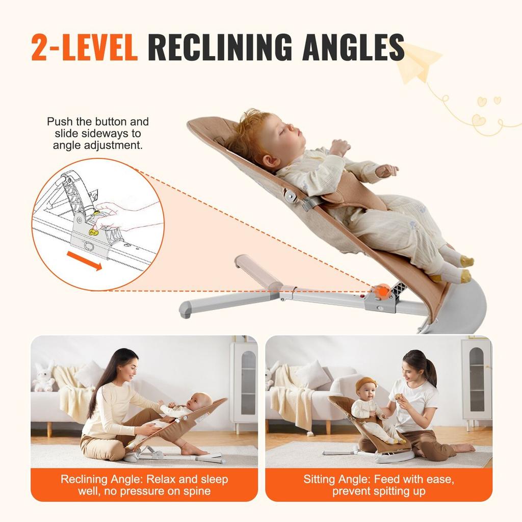 Baby Bouncer Folding Bouncer Seat Chair for Babies with 2 Reclining Angles