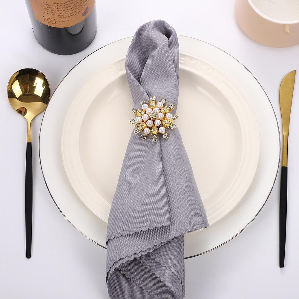 Table Decor Napkin Ring Gold,Silver Hollow Flower Design Pearl Embellishment Metal Alloy Material Zinc Alloy Construction