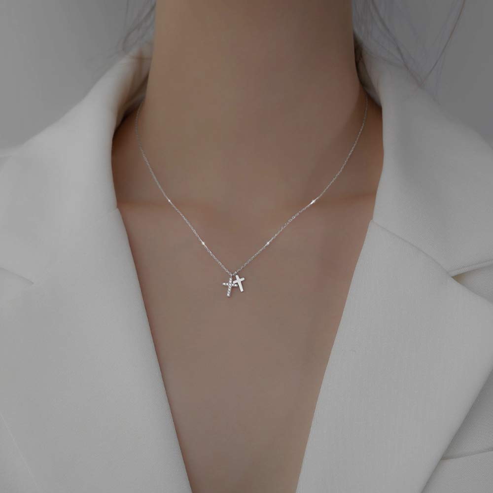 Necklace for Double Zirconia Silver Birthday Jewelry K.L.Y Women, Popular, Cross, Strand, CZ, 925, Hypoallergenic, Necklace, Accessory, Gift, Women's