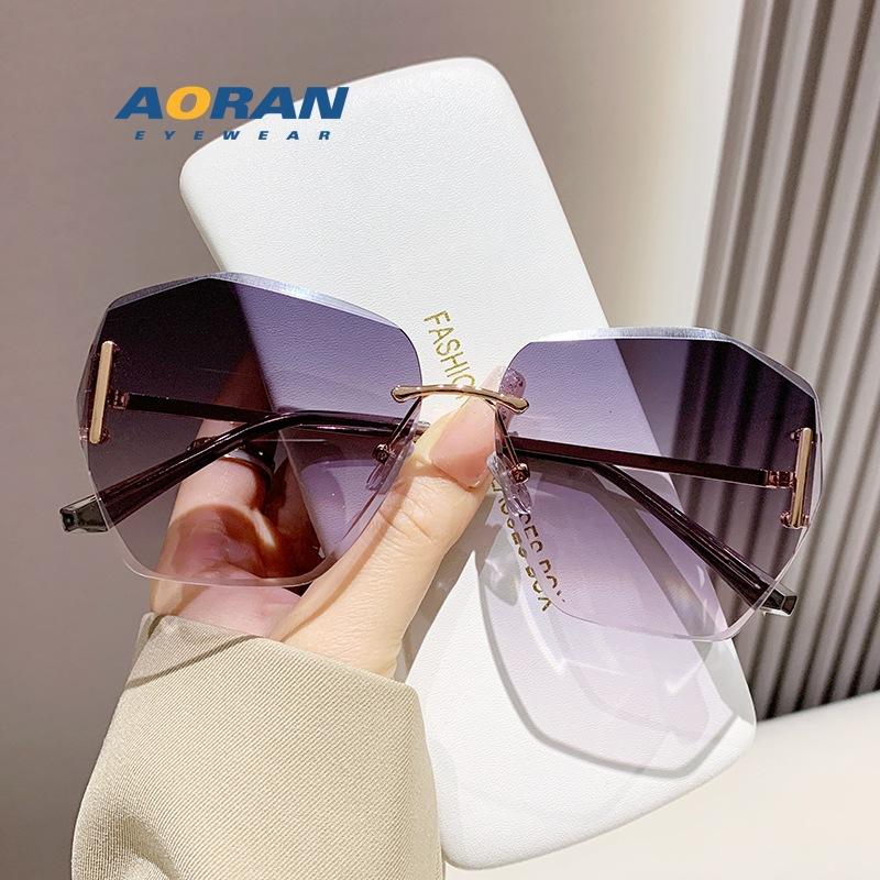 2026New anti-UV frameless plain sunglasses, fashionable for round faces and large faces, slimming and sun-shading glasses for women