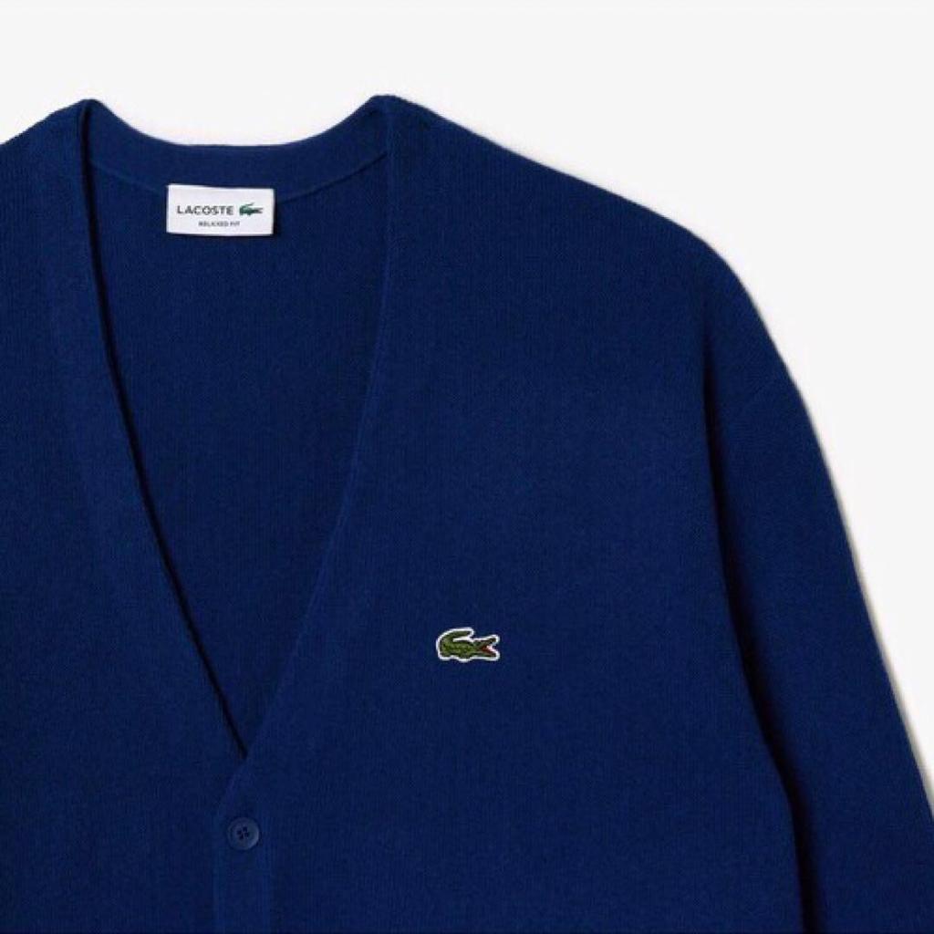 Used Popular sold-out item Lacoste LACOSTE Garter knit V-neck cardigan 100% wool