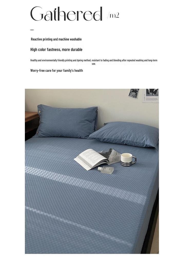 60-Count Long-Staple Cotton Sateen Jacquard Fitted Sheet, Flat Sheet, Pillowcase Set - Plain Color, Pure Cotton, Anti-Slip Mattress Cover