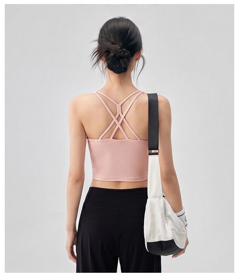 Solid Color Cross-Back Sports Bra with Integrated Cup - Sexy and Slimming Yoga Tank Top