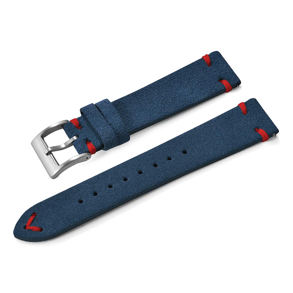 Vintage Suede Leather Watch Strap 20mm 22mm Contrast Stitching Quick Release Soft Snug Fit Replacement Strap