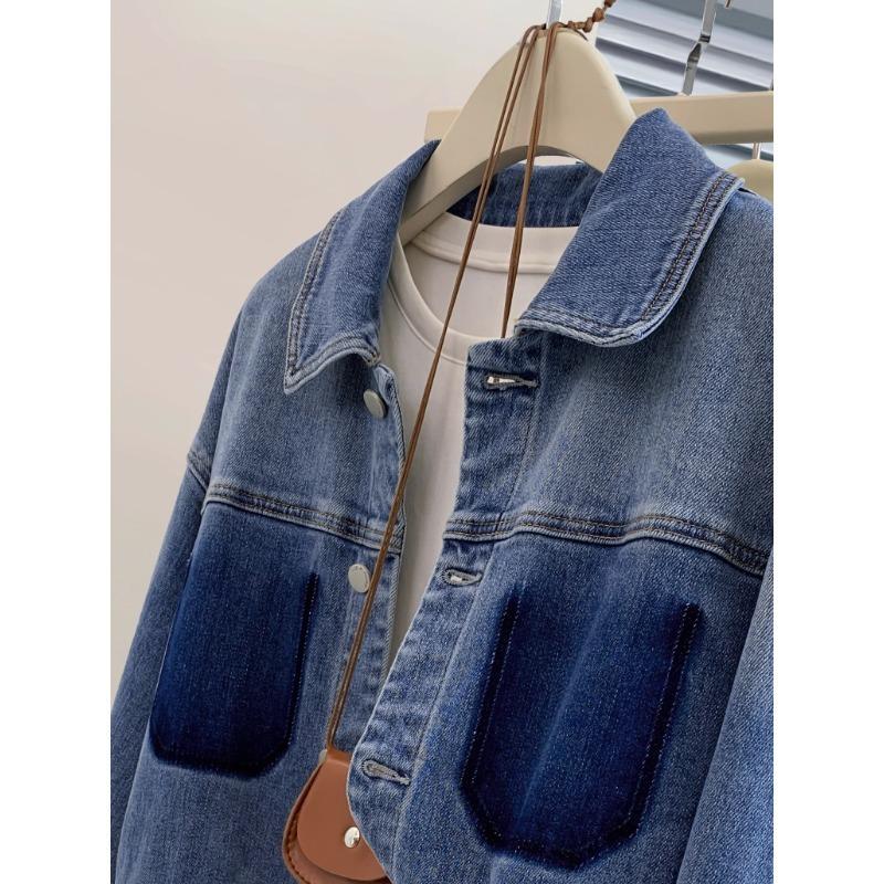 Retro Blue Gradual Change Short Denim Jacket Women's Spring, Autumn and Winter Design Sense Niche Casual Jacket Top