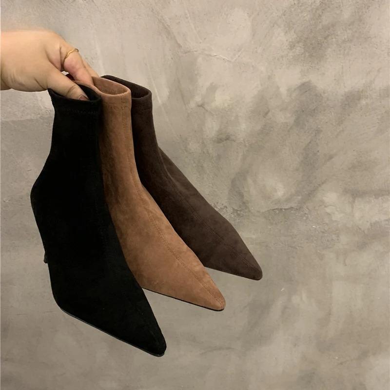 Autumn High Heel Stretch Slim Women Ankle Boots Autumn Ladies Elegant Pointed Toe Short Botas Zapatos De Mujer