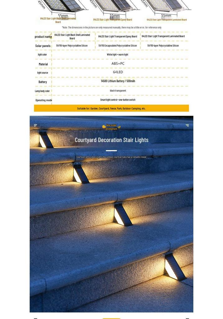 Rainproof Solar Step & Pathway Lights for Outdoor Courtyard
