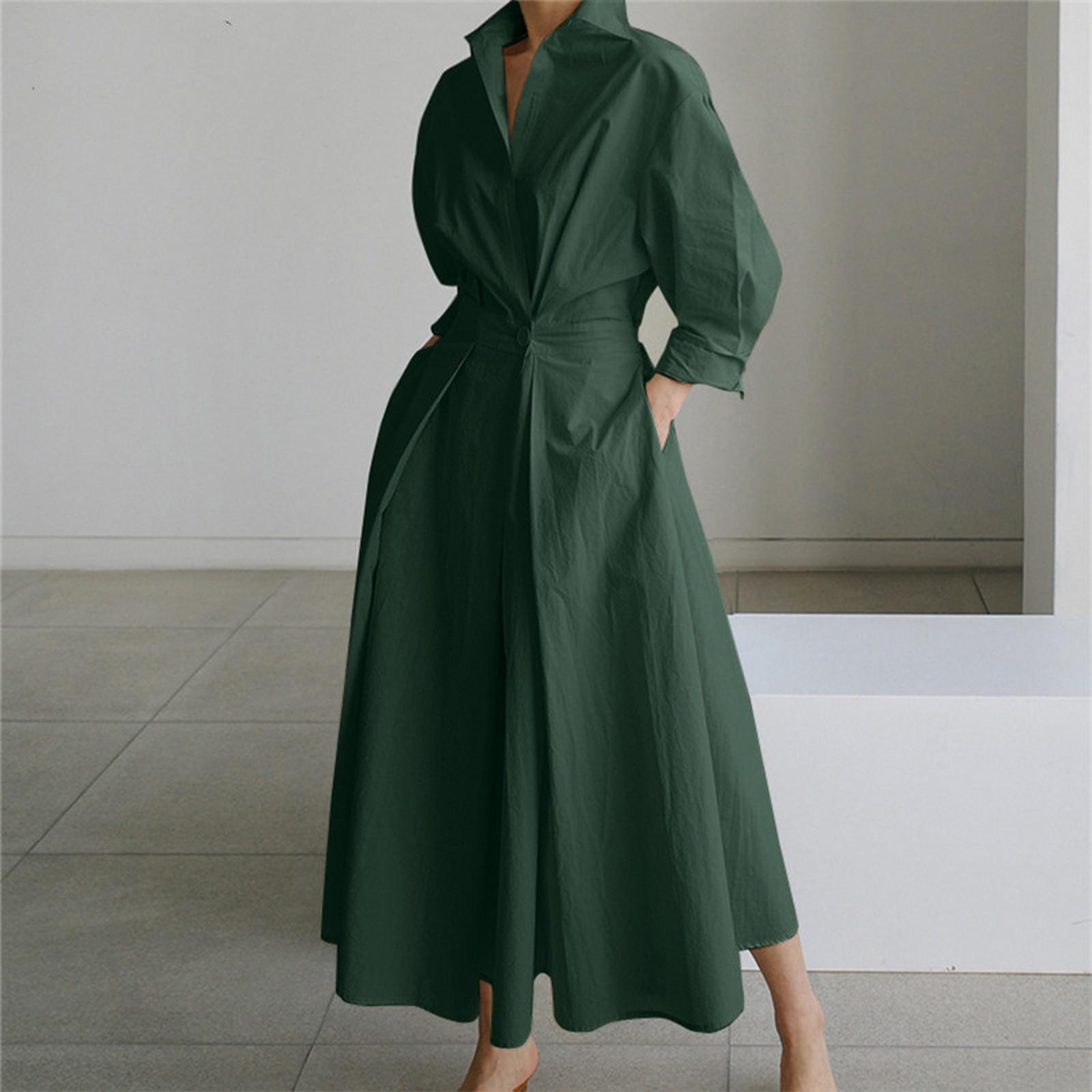Ladies Fashion Casual Loose Long Sleeve Dress High Waist Casual Long Shirt Dress XL