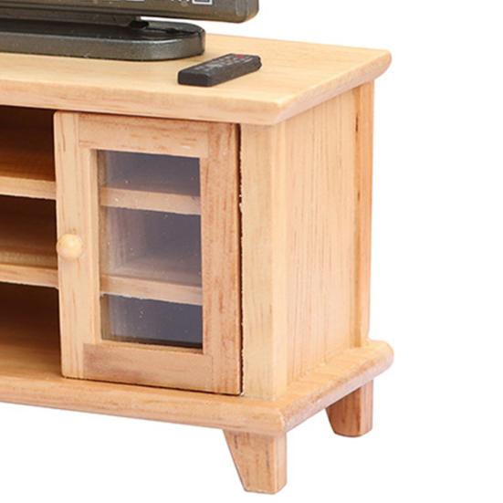 3Pcs/Set Dollhouse TV Cabinet Compact Anti-deformed Multifunctional Dollhouse Wooden Color Double Door Cabinet TV for Decor
