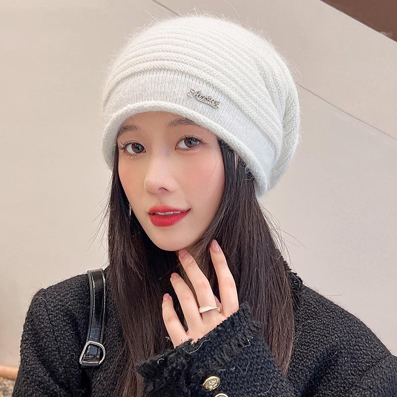 Autumn and Winter Hats for Women Korean Version Versatile Warm Baotou Knitted Hat Fashionable Loose and Face Showing Small Woolen Pile Cold Hat
