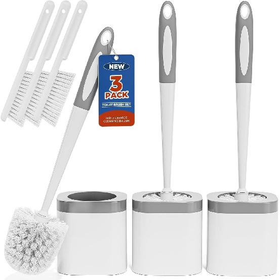 Toilet Brush, 3 Pack Toilet Brush and Holder Set Bathroom Accessories, Toilet Bowl Brush and Holder with 3 Crevice Brush for Bathroom, Toilet