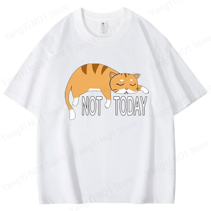 Summer Men's T-shirt High Quality Blend Funny Lazy Cat Printing Casual Cool Loose O-neck Graphic T Shirts for Men Tops