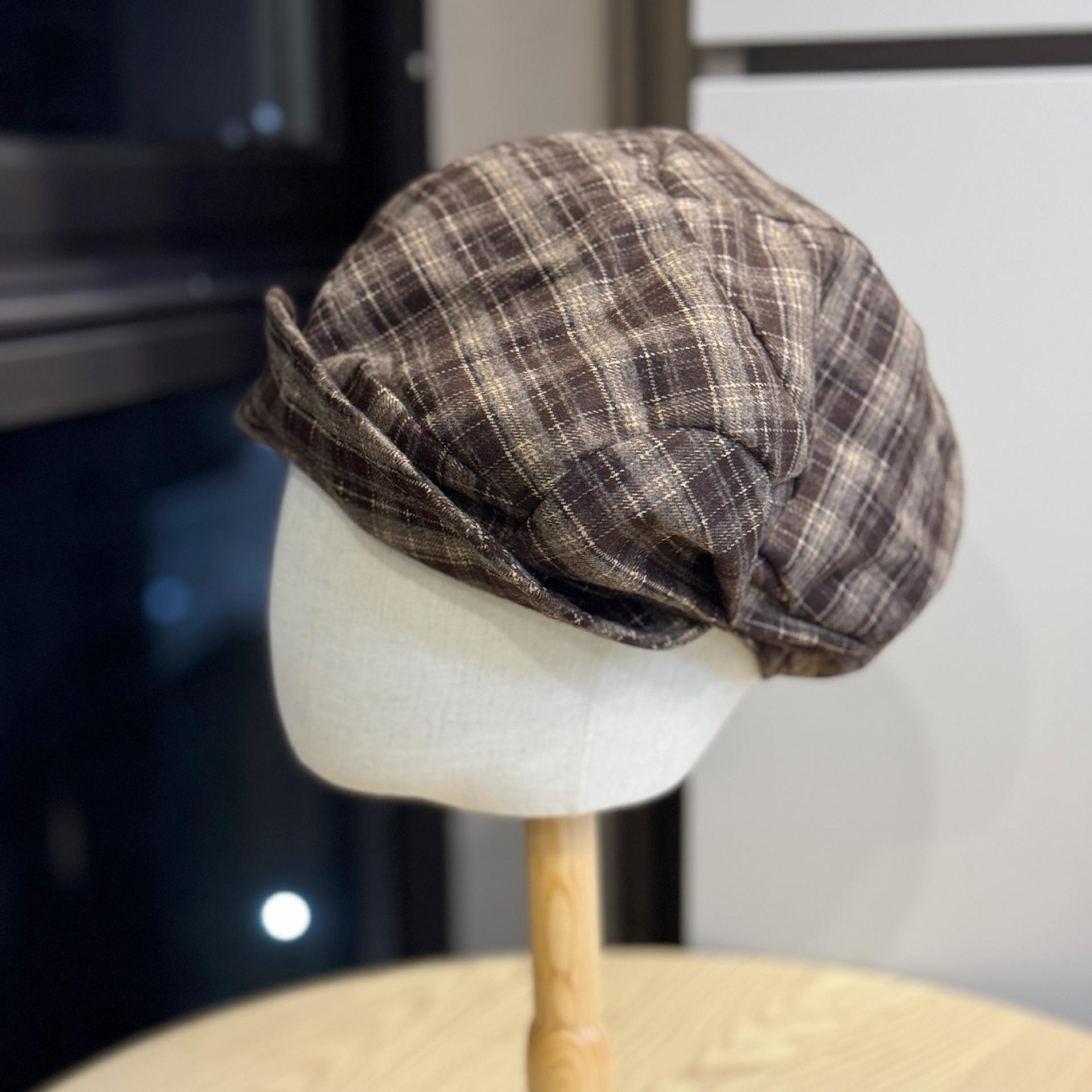 

Кепка газетчика в литературную клетку в корейском стиле для мужчин и женщин, осенне-зимняя, ретро, шерстяная шляпа художника, берет с неровной плиссировкой и откидным козырьком Adjustable