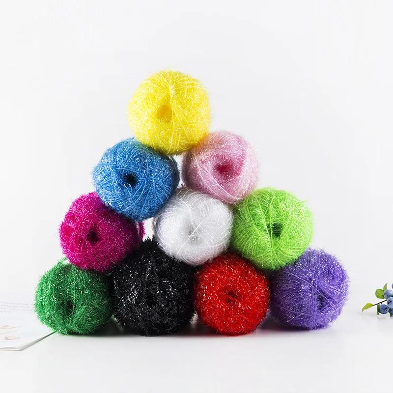 100g/200M Glass Silk Yarn for Hand Knitting Korean Dish Towel Wool Yarn and Crochet Doll Scarf Sweater Gold Silk Thread