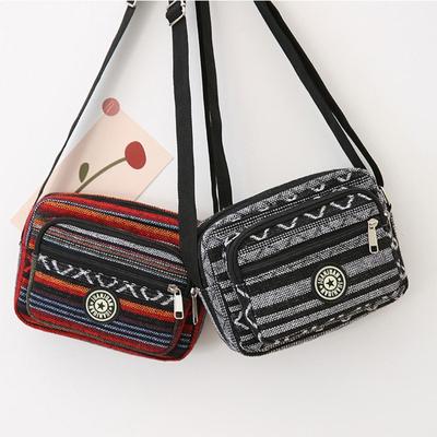 Multi-layered Bohemian Crossbody Bag Embroidery Weave Oxford Bag Simple Stripe Shoulder Bag  Girls