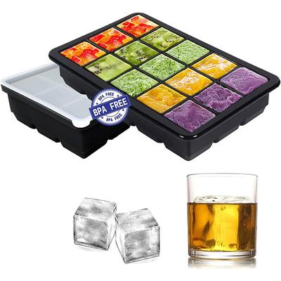 6/15 Fächer Große Quadratische Eiswürfelformen Flexible Silikon Eiswürfelformen mit Deckel Stapelbarer Eiswürfelbereiter für Gefrierbehälter