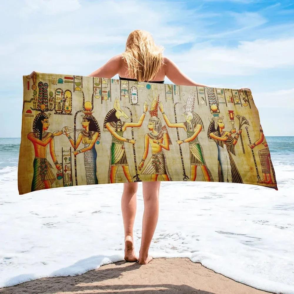 Antico Egitto Geroglifici Piramide Faraone Telo da Spiaggia Asciugamano da Bagno Stile Retro Assorbente Asciugatura Rapida Sport Viaggio Piscina Asciugamani
