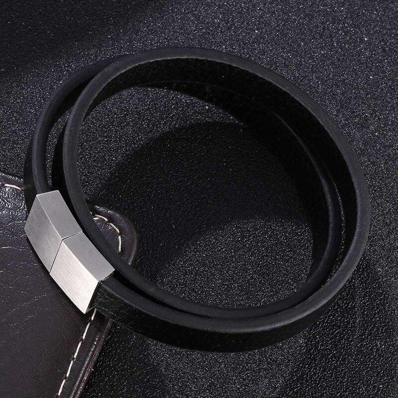 Trendy Multilayer Leather Men's Jewelry Silver Metal Clasp Simple Leather Rope Bracelet For Male Gifts BB1061