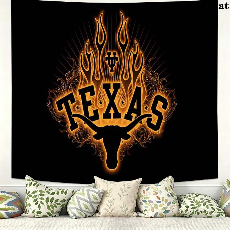 Texas Longhorns Wall Tapestry Aesthetic Wall Hanging Printed Fabric Blanket Decorative Tapestries for Bedroom Living Room Home Decor