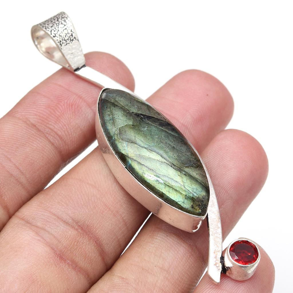 Silver  Gifted Garnet Gemstone Necklace Labradorite Jewelry Handmade