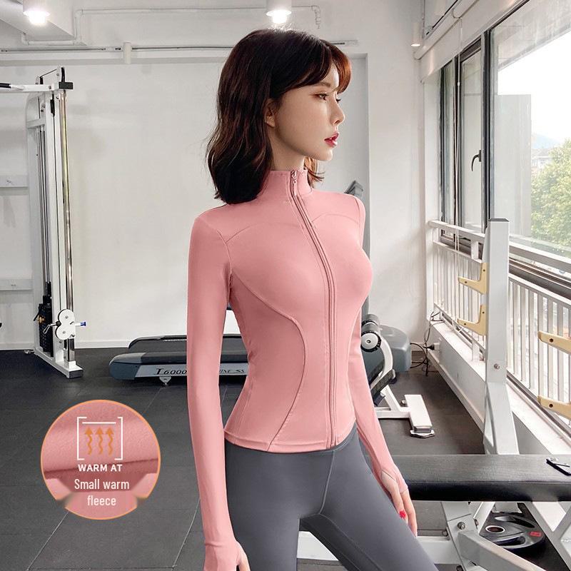 Damska pluszowa kurtka slim fit na wiosnę i jesień - przylegający do talii top do jogi