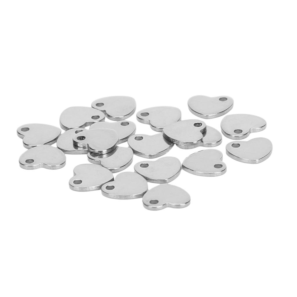 20pcs DIY Heart Shaped Pendant Stainless Steel Pendant with Hole Jewelry Making Accessory(Steel Color 6.5 X 7mm)