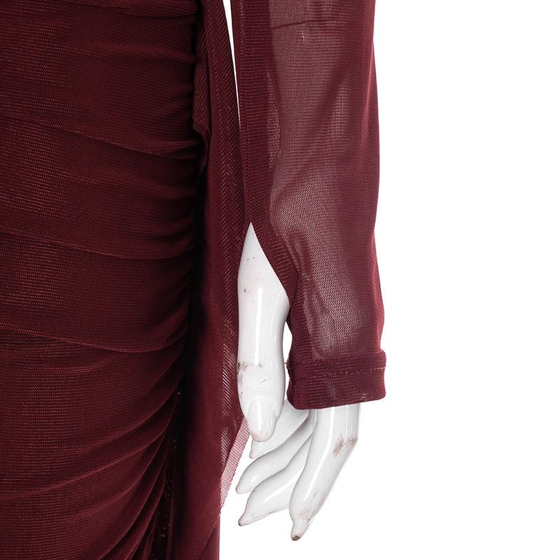J25DS416 Elegantes einärmeliges plissiertes Netz-Langarmkleid für Damen