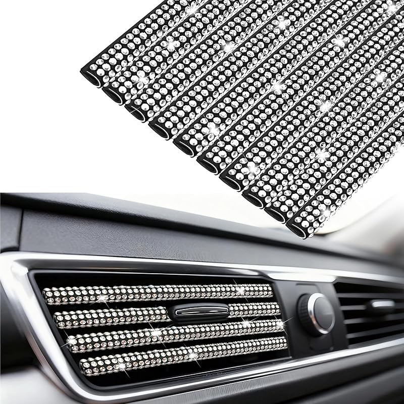 NBTEPEM Bling Car Air Conditioner Decoration Strip for Vent Outlet, 10 PCS Universal Rhinestone Car Vent Outlet Trim Decorations, Bling Interior