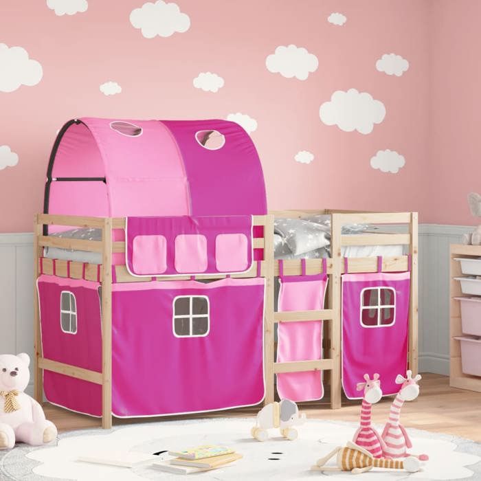 VidaXL Lit Mezzanine Enfants avec Tunnel, Lit Intermédiaire avec Rangement, Meuble de Chambre à Coucher, Moderne, Rose 3283846