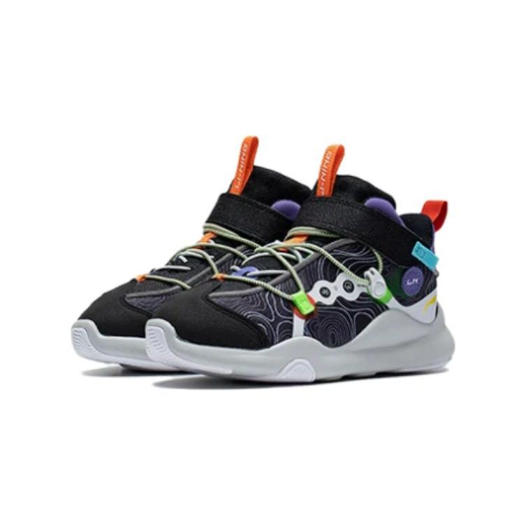 Li Ning Kids Sports Lifestyle Series Comfortable Versatile Durable Casual Shoes Kids Shoes Black Purple YKNS094-3