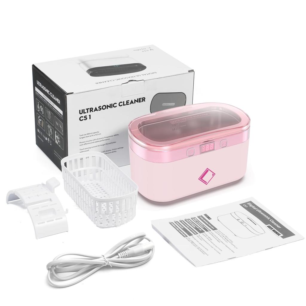 LifeBasis Ultrasonic Glasses Compact Home Use Ultrasonic Cleaner with Improved Powerful Denture 5 Timer Watch Precious and Jewelry Cleaner, Cleaner,