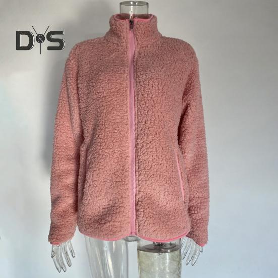 Kurtka zimowa damska z podwójnymi kieszeniami, gruby polar, zapięcie na suwak, kardigan, długie rękawy, ciepły, wiatroszczelny, zatrzymujący ciepło płaszcz zewnętrzny