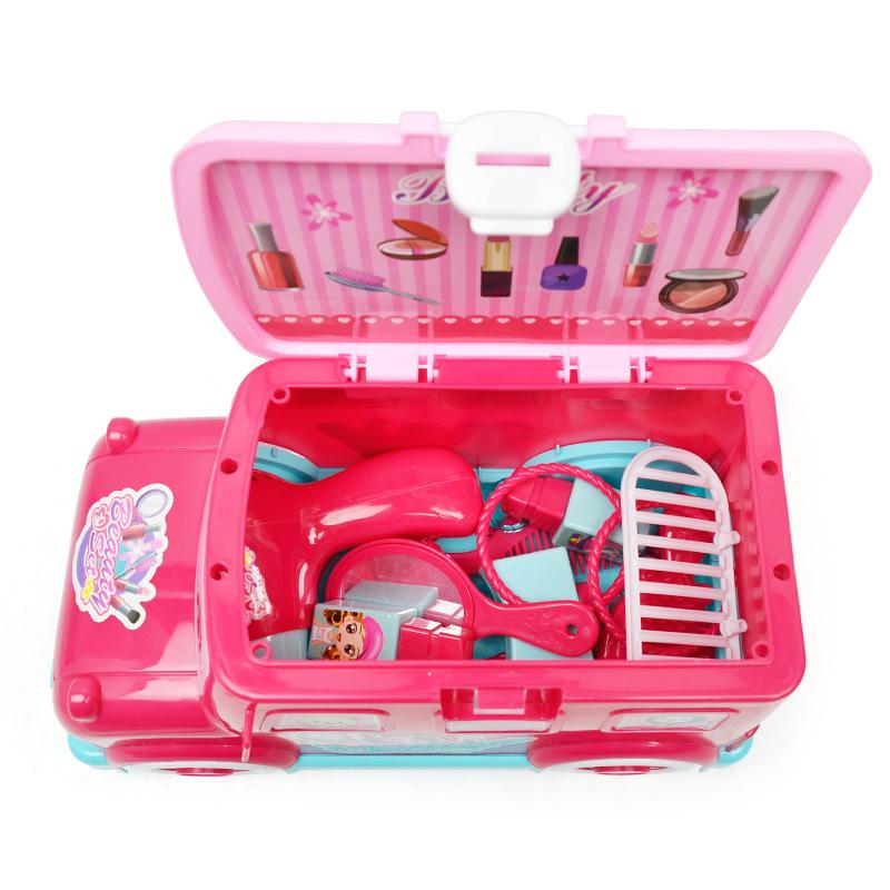 Girls Play House Educational Toys, Simulated Dresser Makeup Toy Set, Multi-Functional Storage Bus