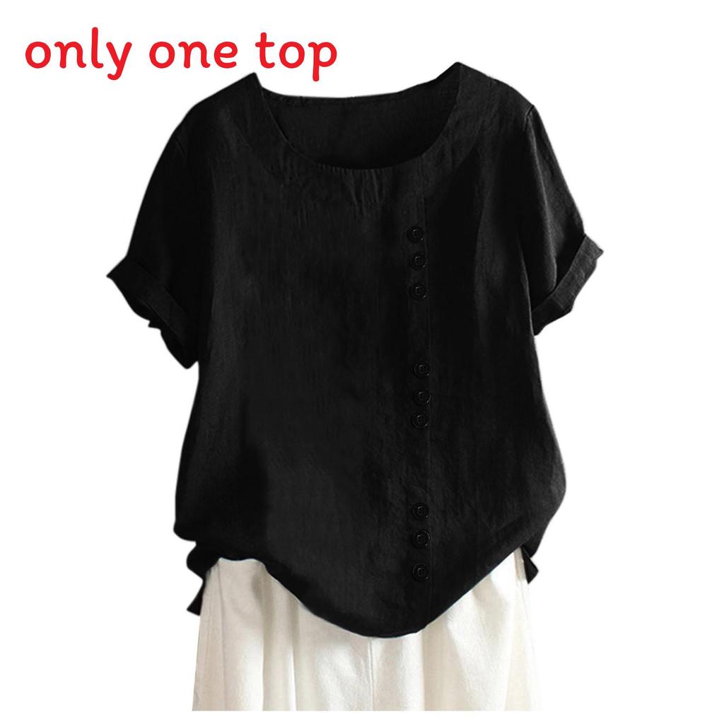 T-shirt in Cotone e Lino da Donna con Vestibilità Larga e Maniche Corte per Uso Casual