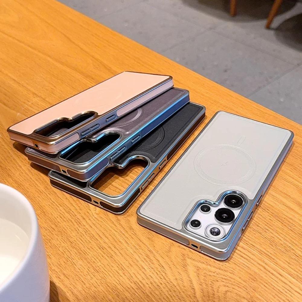 Premium Vegan Leather Texture Magnetic Cover Shockproof Wireless Charging Case For Samsung S26 S25 Edge S24 Plus Ultra Series