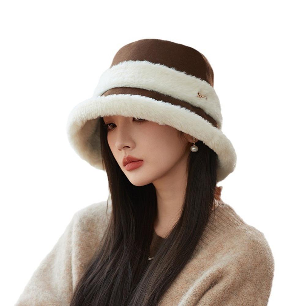 Winter Warm Bucket Hat Thick Fleece Plush Basin Hat Versatile Fisherman Hat for Women