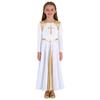 Girls Shiny Round Neck Church Dress Long Sleeve Contrast Color Dancewear