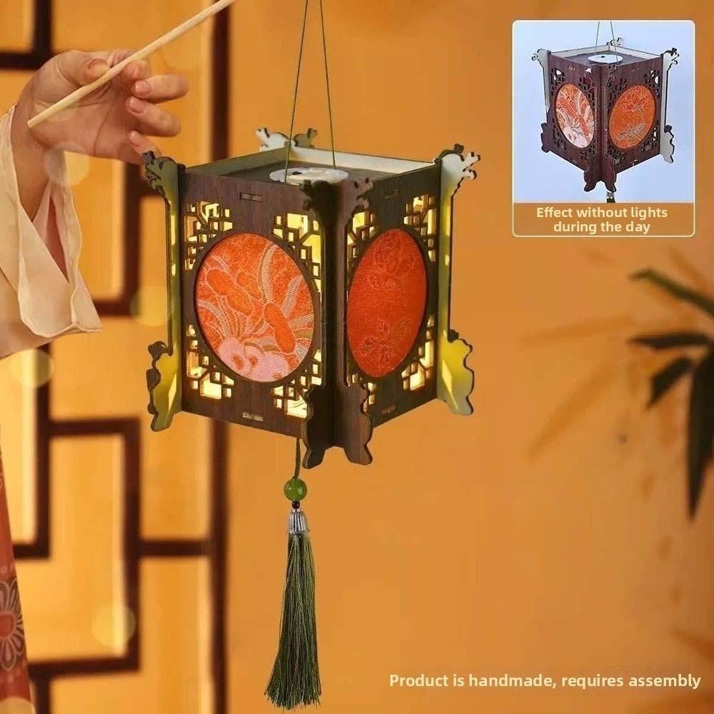 Handmade Wooden Lamp Kit Traditional Mid Autumn Craft Retro Lantern DIY Night