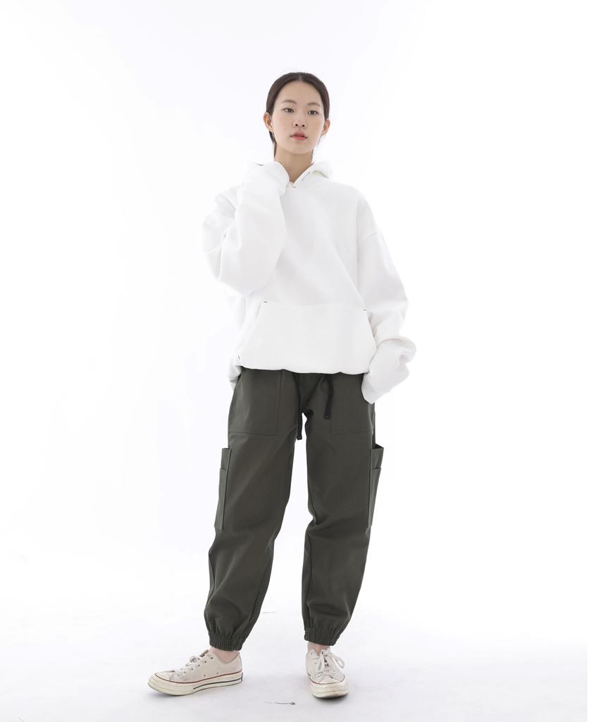 Seinteukeulu Two-Layer Wide Cargo Jogger Pants W2-308J Khaki