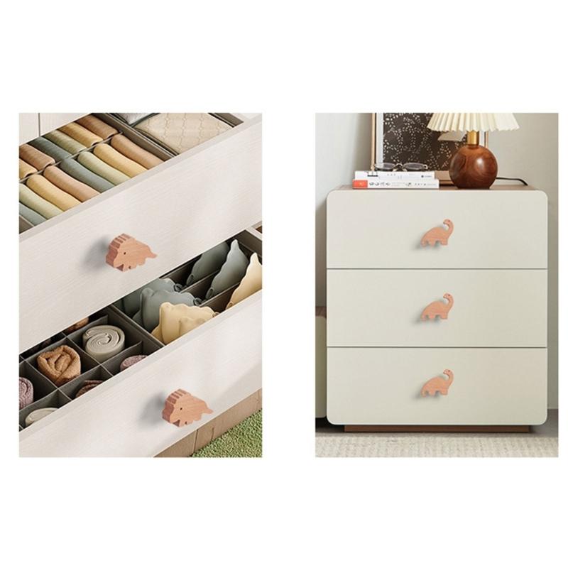 Natural Wood Cabinet Knob Lovely Dinosaur Drawer Pulls Decorative Furniture Handles for Children Room Wardrobe Knob