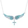 Diamond Simulated Decorated Angel Wing Cross Pendant Necklace For Ladies