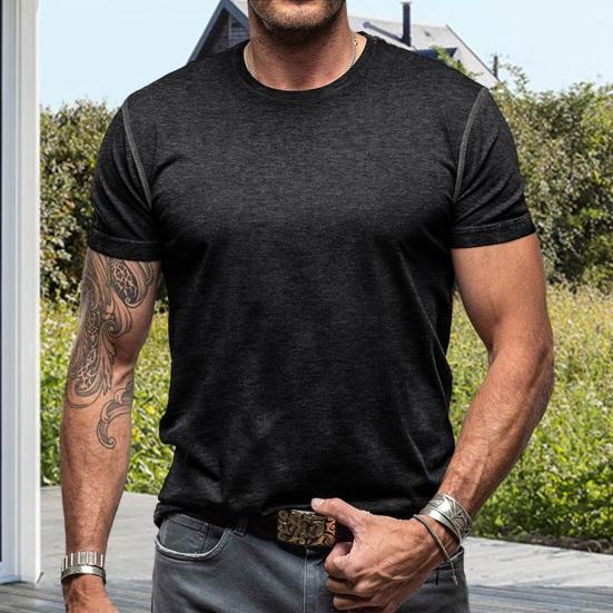 Men's Round Neck T-shirt Cotton Solid Color Short Sleeve Basic Tee Pullover Casual Tee Shirt for Sports Gym Travel Daily Wear
