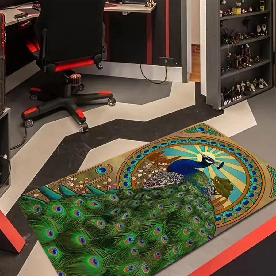 Crystal Velvet Elegant Peacock Carpet Floor Mat Bedside Carpet Door Mat Room Decoration Mat Kitchen Carpet