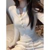 Women's Imitation Cashmere Button-Up Half-Open Collar Base Layer Top, Slim-Fit Long-Sleeve Tee for Spring/Autumn