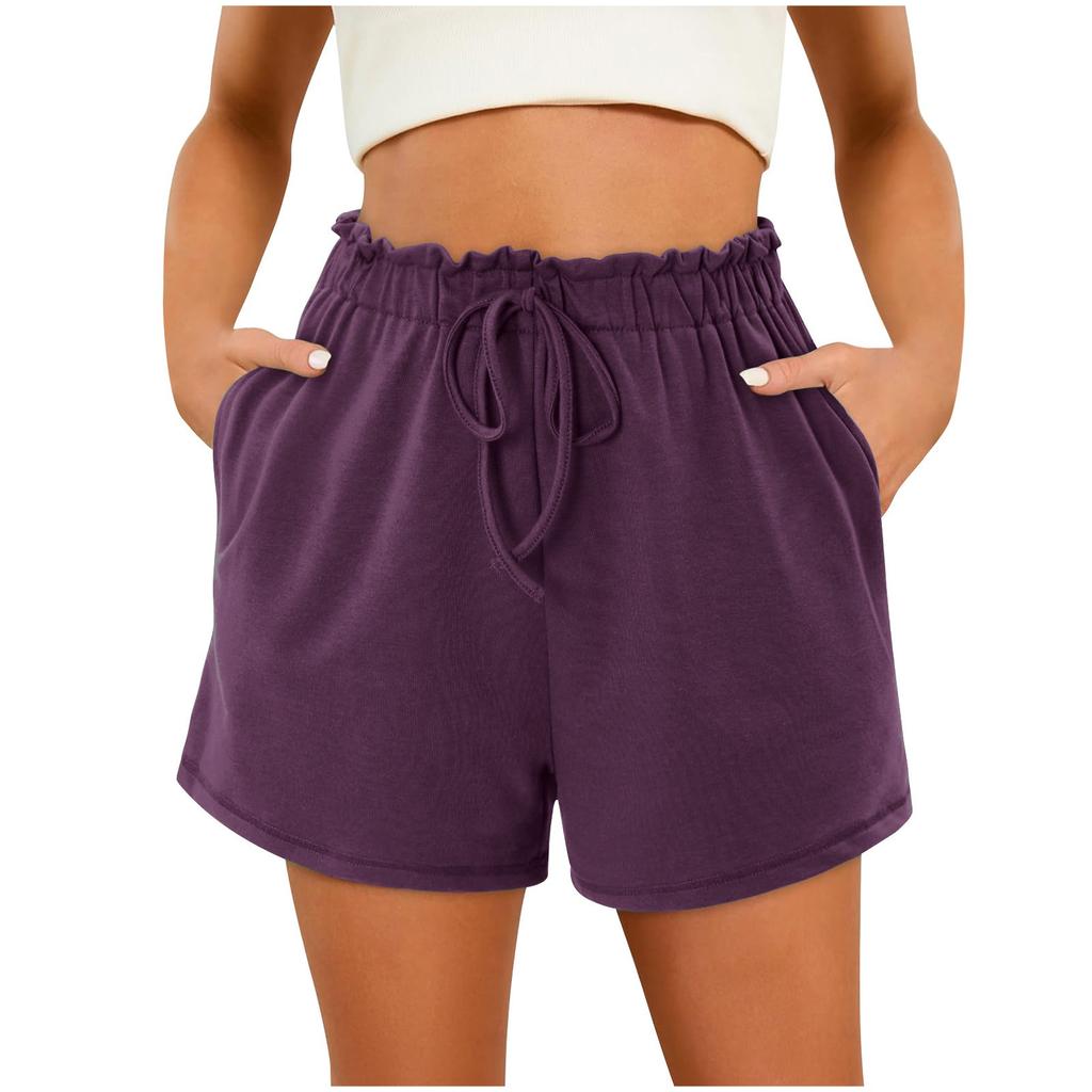 Damen Lässige Mode Hohe Taille Einfarbig Elastischer Bund Shorts