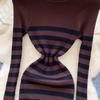 Pullover Kleider Frauen High Neck Herbst 2024 Sexy Slim Fit Farbe Blockiert Gestreiften Gestrickte Bodycon Kleid Streetwear Chic Kleider