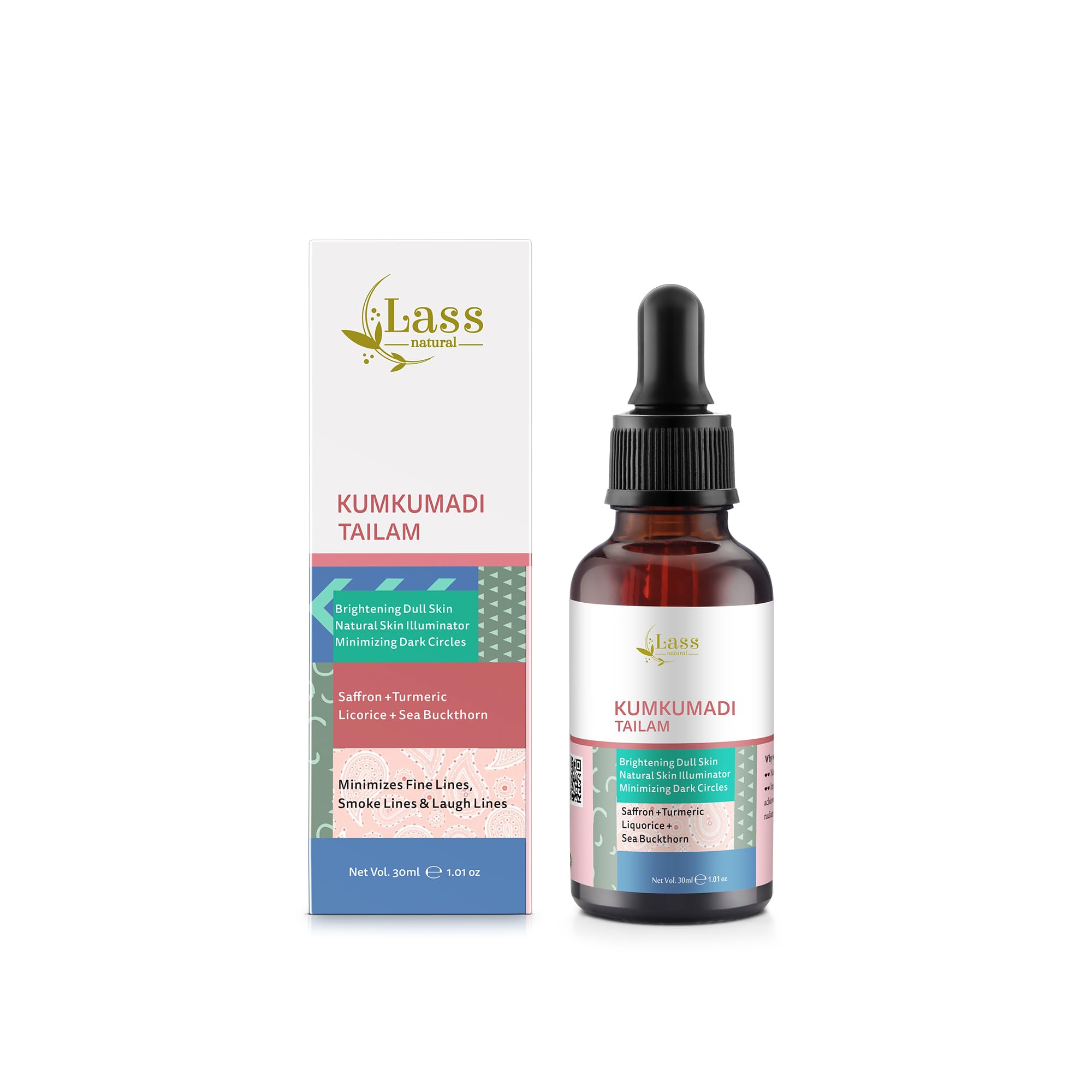 Lass Natural Kumkumadi Skin Radiance Face Oil With Saffron & natural ingredients For Dull Skin, Dark Spots & Pigmentation - 30ml